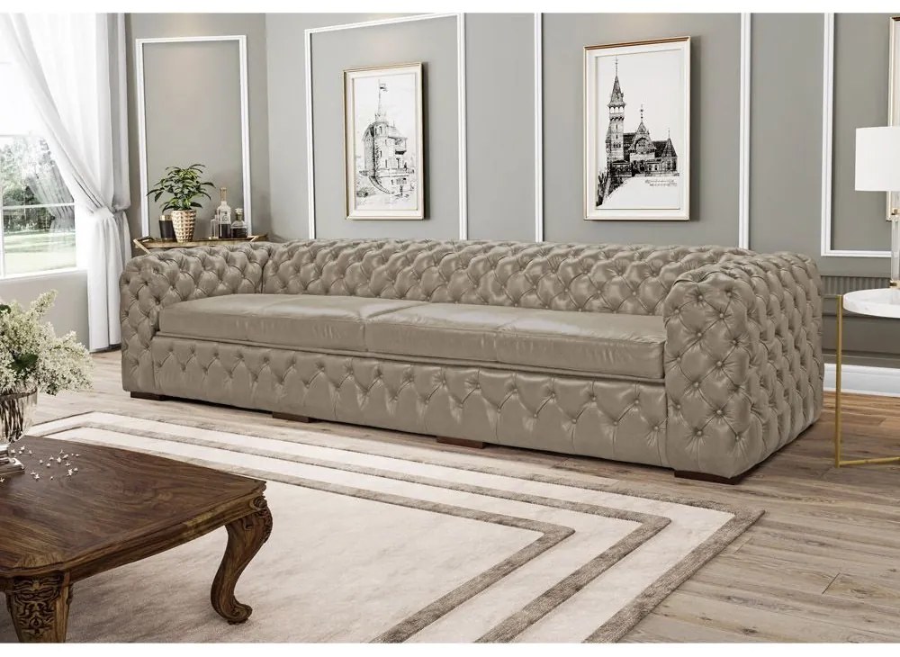 Sofá 4 Lugares Astúria 280cm Couro Bege 66 G58 - Gran Belo