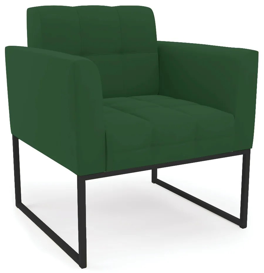 Kit 1 Sofá Namoradeira e 1 Poltrona Elisa Veludo Verde Base Metálica Industrial Preto - D'Rossi