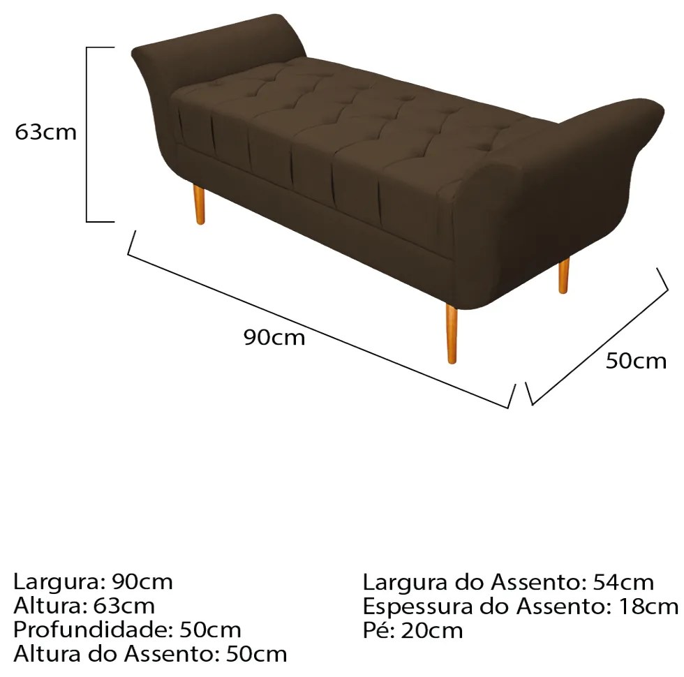 Recamier Estofado Ari 90 cm Solteiro Suede Marrom - ADJ Decor