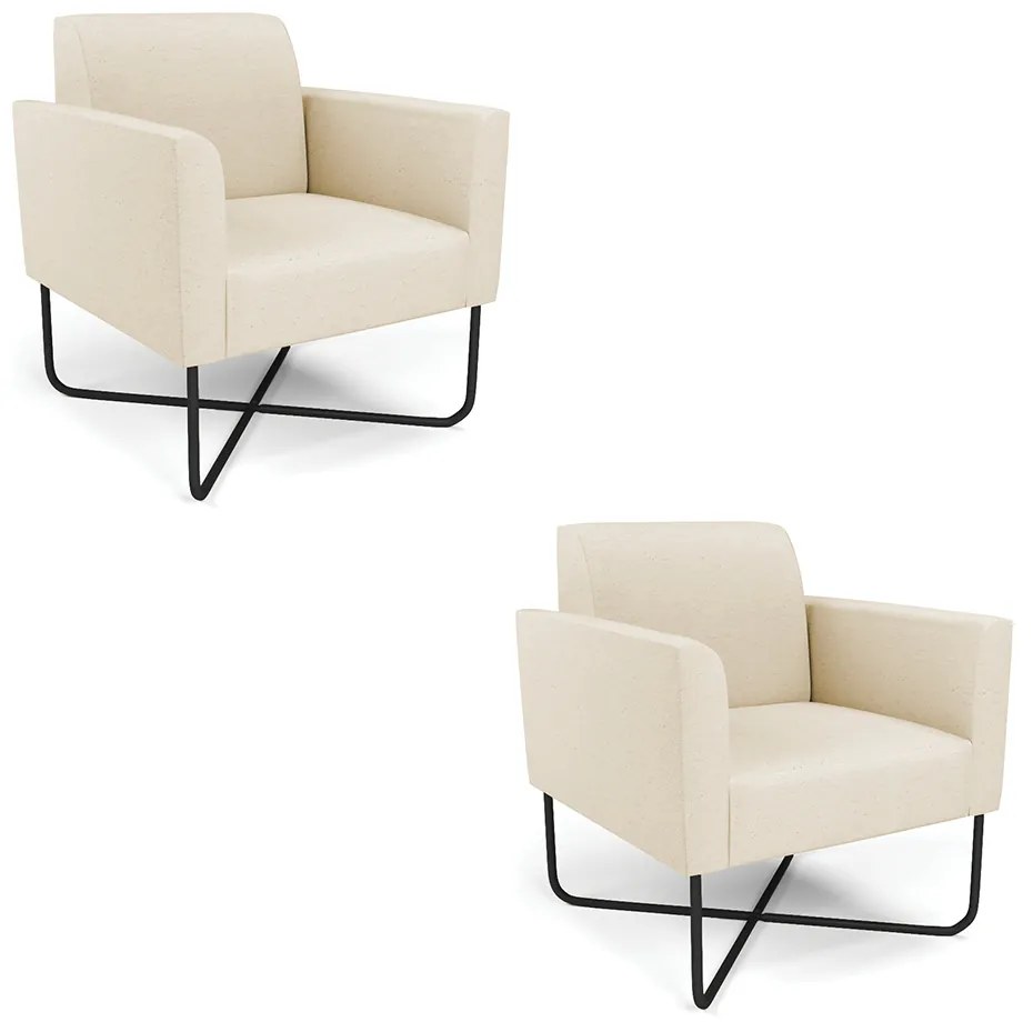 Kit 2 Poltronas Base X Industrial Preto Marisa Linho - A19 Bege