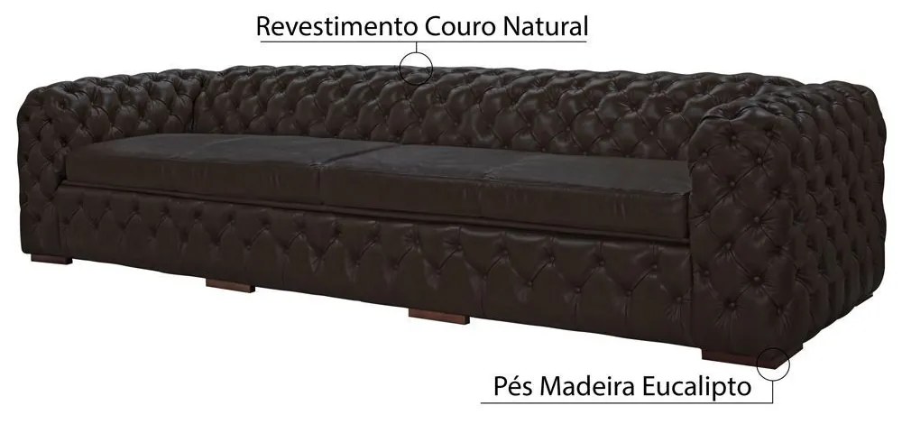 Sofá 4 Lugares Astúria 260cm Couro Marrom Fosco G58 - Gran Belo