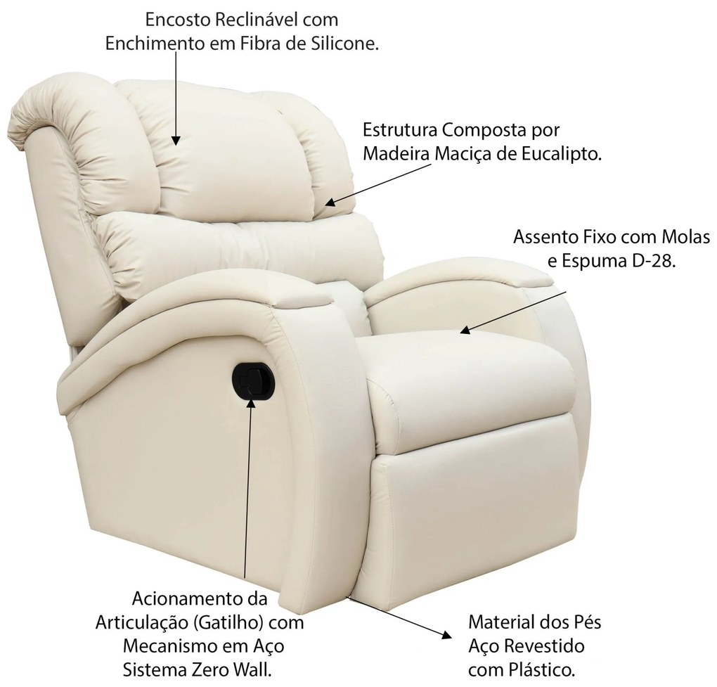 Poltrona do Papai Reclinável Zero Wall com Gatilho Oasis PU Sintético Bege G23 - Gran Belo