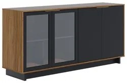 Balcão Aparador Buffet Vicky C05 Noce Milano/Preto Fosco - Mpozenato