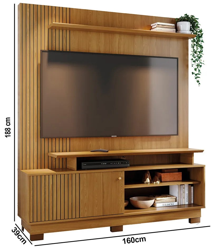 Estante de TV 65 Pol 160cm com Pés para Sala Quirel M20 - D'Rossi - Cumaru
