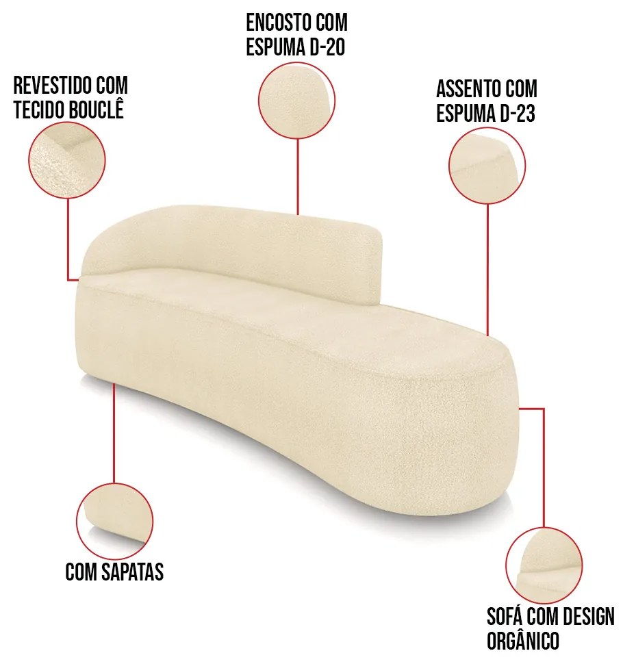 Sofá 4 Lugares Orgânico 220cm Morgan e 2 Poltronas Lua Bouclê D03 - D'Rossi - Bege