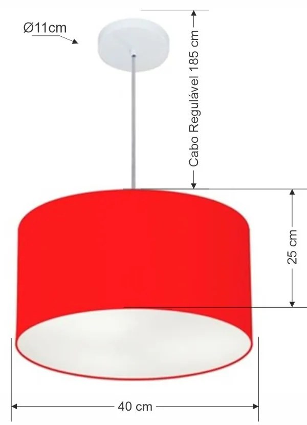 Lustre Pendente Cilíndrico Md-4099 Cúpula em Tecido 40x25cm Vermelho - Bivolt