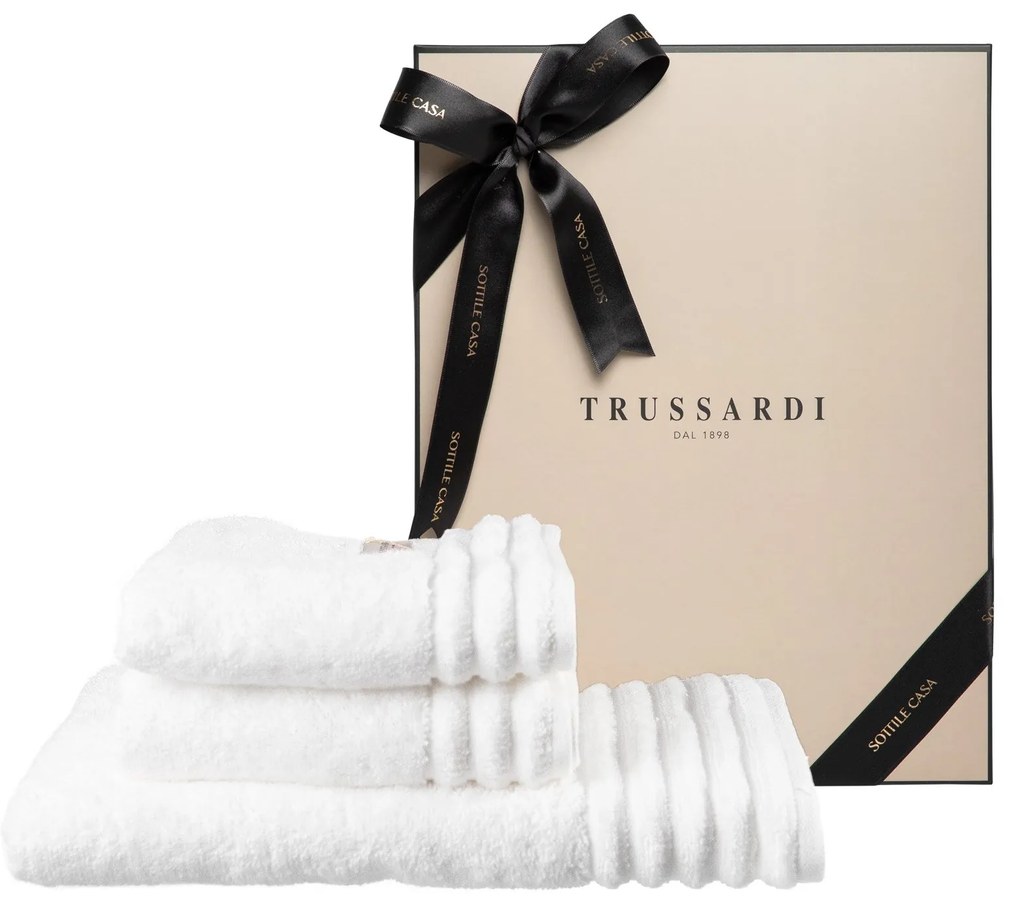 Kit Presente 1 Toalha de Banho + 2 Toalhas de Rosto Trussardi 100% Algodão Imperiale Branco
