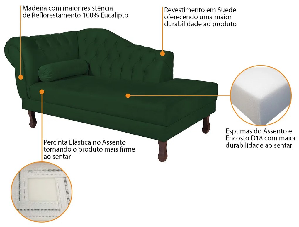 Recamier Diana 160cm Lado Direito Suede Verde - ADJ Decor