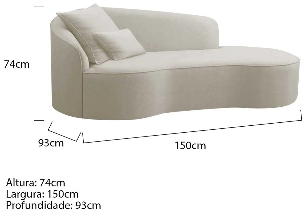 Divã Recamier Curvo Sala de Estar Recepção Inglaterra 150cm Lado Direito Linho