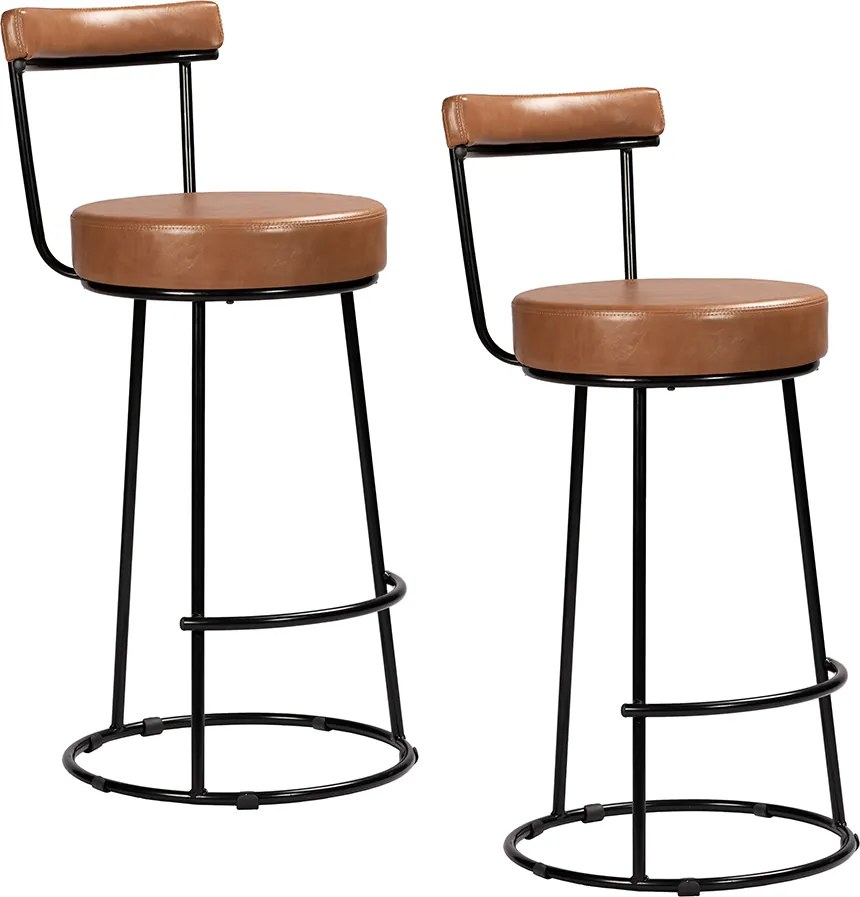Banqueta Alta Cozinha 70cm Encosto Industrial Aço Kit 2 Ziria Pu S02 - D'Rossi - Caramelo