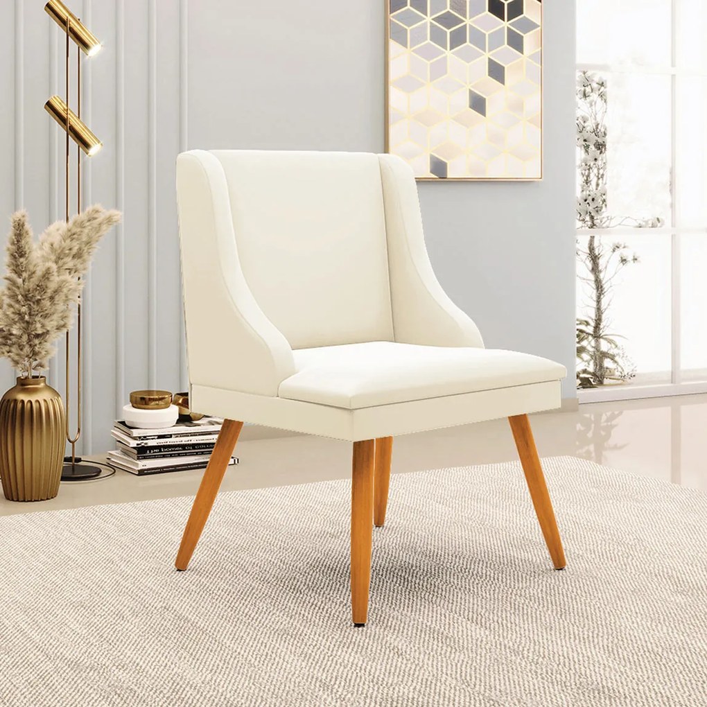 Kit 4 Cadeiras Decorativas Sala de Jantar Pés Palito de Madeira Firenze Veludo Bege/Natural G19 - Gran Belo