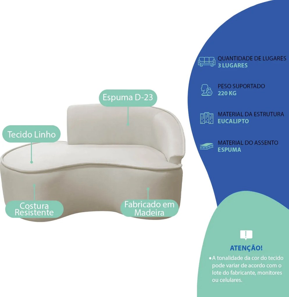 Divã Recamier Curvo Sala de Estar Recepção Marrocos 160cm Lado Esquerdo Linho