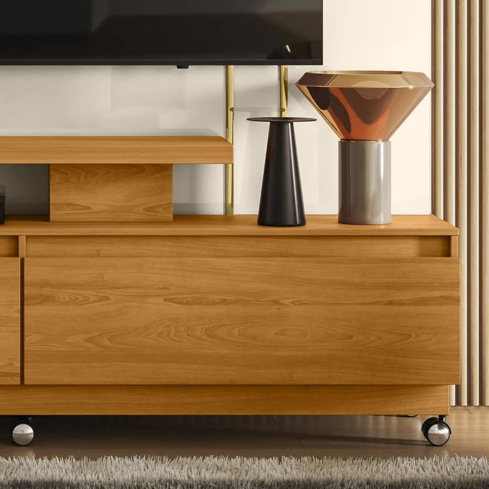 Estante de TV 75 Pol 183cm com Rodízio Sala Belora M20 - D'Rossi - Cinamomo e Off White