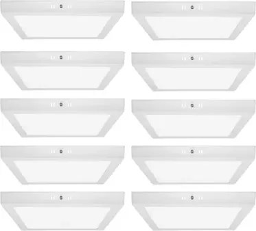 Kit 10 Plafons LED Sobrepor Quadrado 18W Branco Fosco 22,5Cm