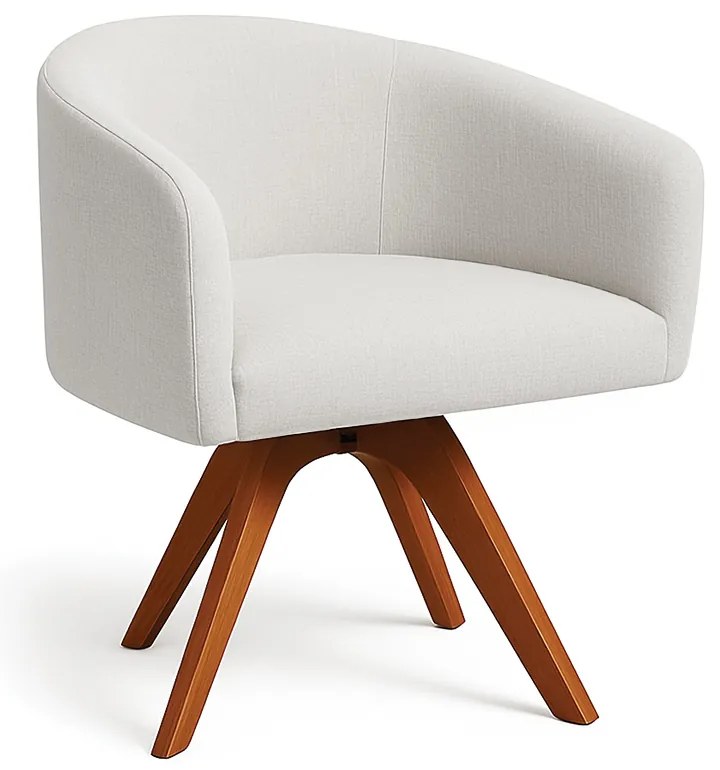 Poltrona Sala Base Giratória Madeira Arielle Linho Cinza D03 - D'Rossi