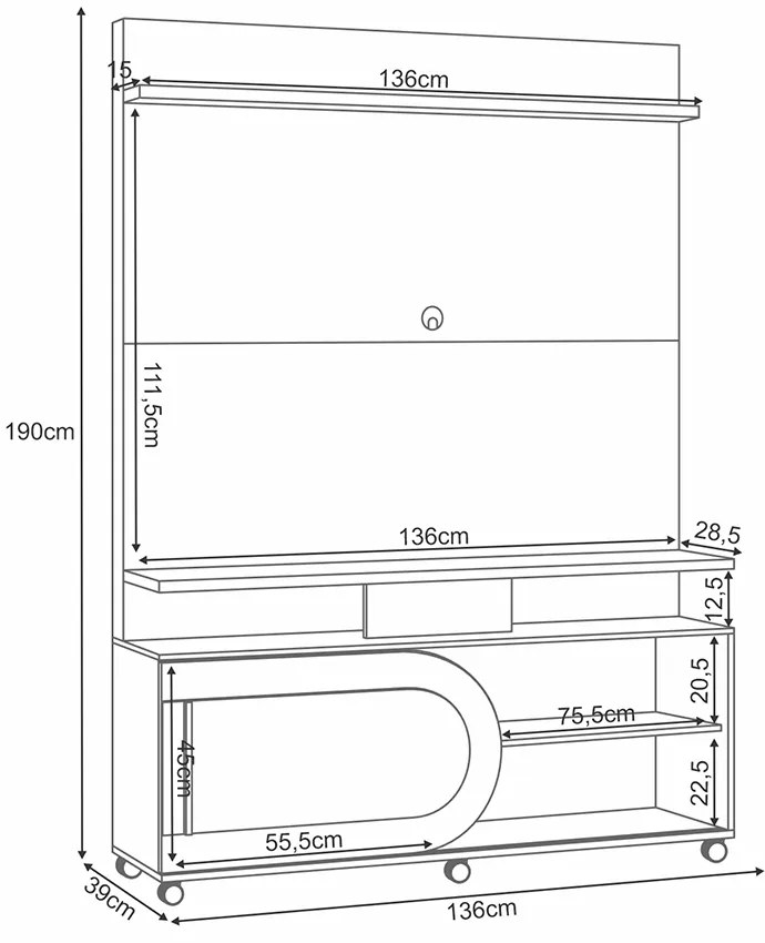 Home Theater Decorativo Globo c/Rodízios para TV até 55 Polegadas Castanho/Off White G26 - Gran Belo