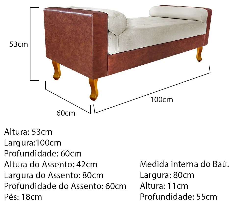 Recamier Félix Solteiro 100cm Corano Nozes e Linho Bege - ADJ Decor