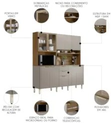 Armário de Cozinha Compacta 198cm Aurea D02 Amêndola/Nude - Mpozenato