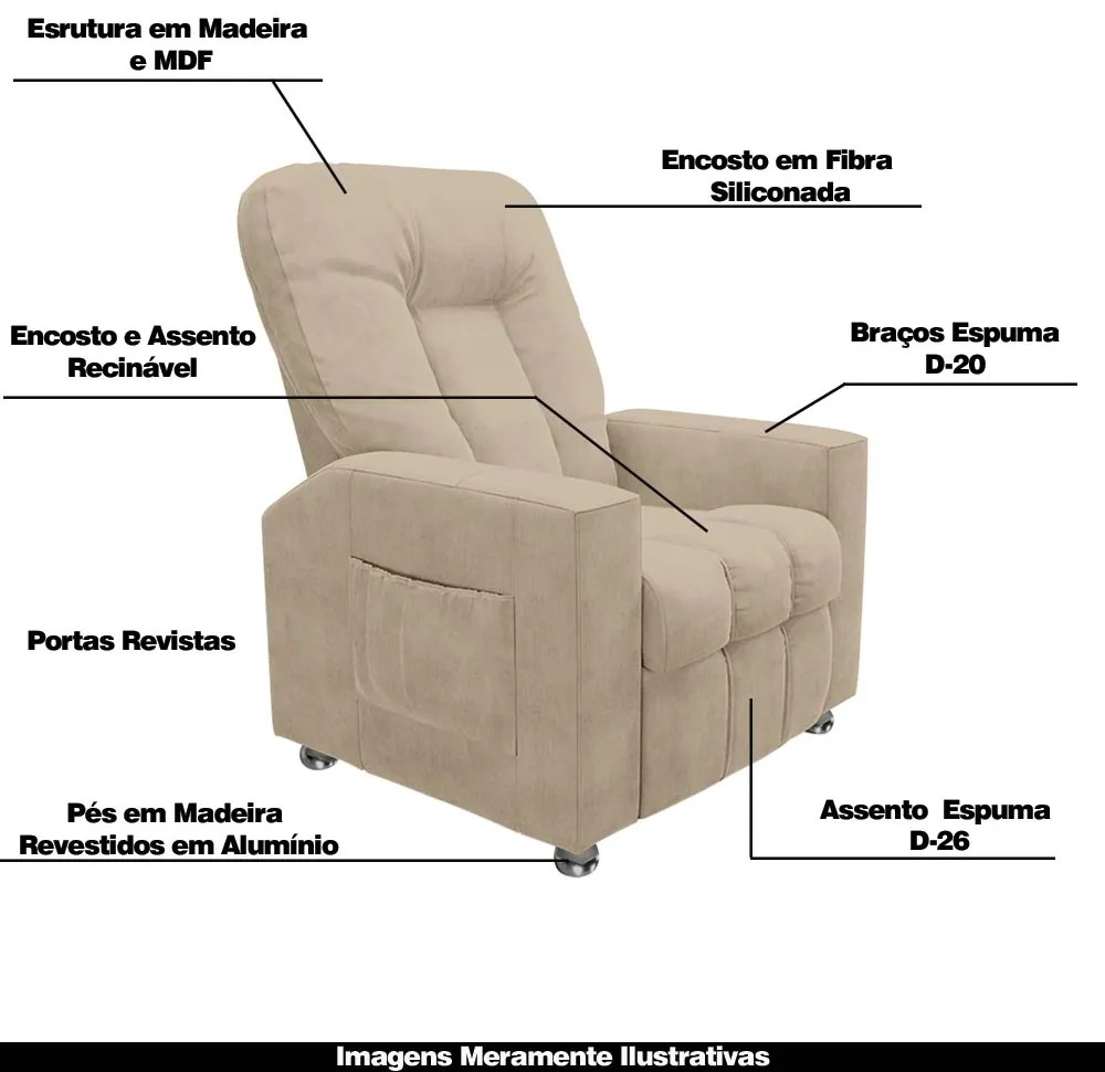 Poltrona do Papai Reclinável Pequim Suede Bege G23 - Gran Belo