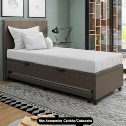 Bicama Box Baú Solteirão 96x203cm Samy S05 Sintético Marrom - Mpozenat