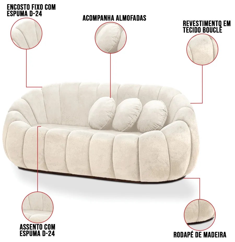 Sofá 2 Lugares com Poltrona Giratória Orgânica Cloud Bouclê Bege E03 - D'Rossi