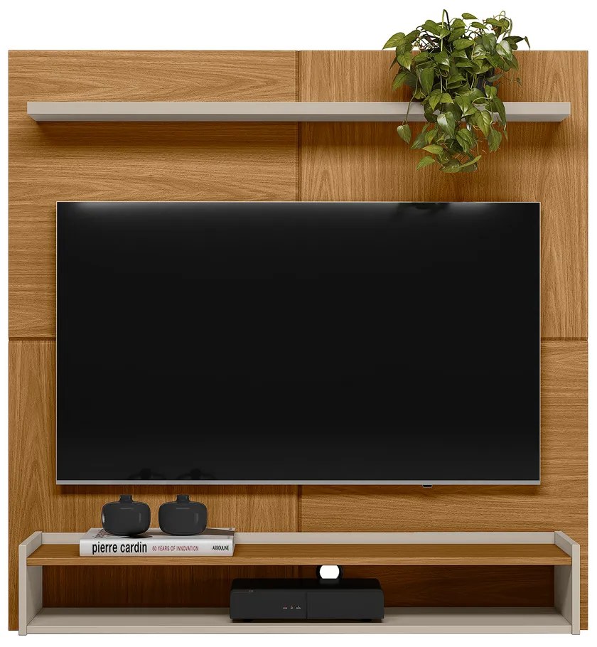 Painel Decorativo Castela MDP TV até 50 Polegadas com Prateleira Nature/Off White G77 - Gran Belo