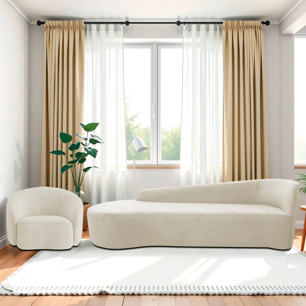 Kit Divã Recamier Orgânico França 180cm Lado Esquerdo e Poltrona Amore Bouclé