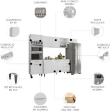Armário de Cozinha Com Tampo CP04 280cm Pérola Branco Z34     - Mpozen