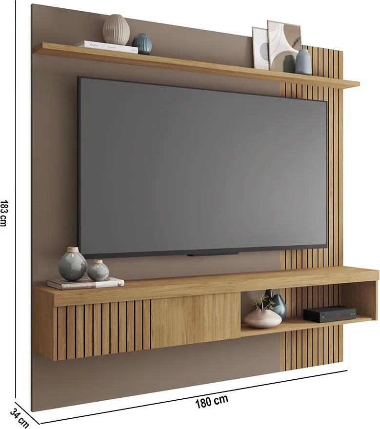 Painel TV 65 Pol 180cm Bancada Suspensa Ripado Luana Fendi/Buriti C01 - D'Rossi