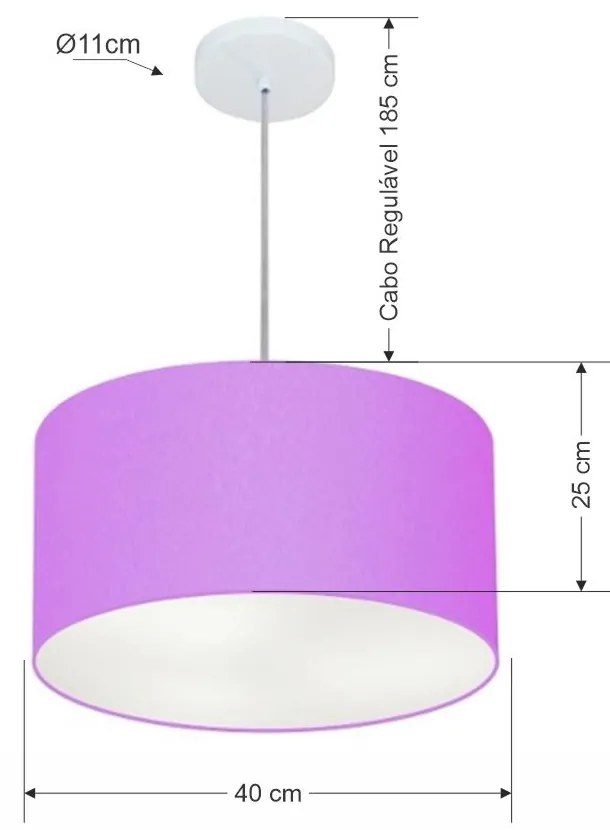 Lustre Pendente Cilíndrico Md-4099 Cúpula em Tecido 40x25cm Lilás - Bivolt