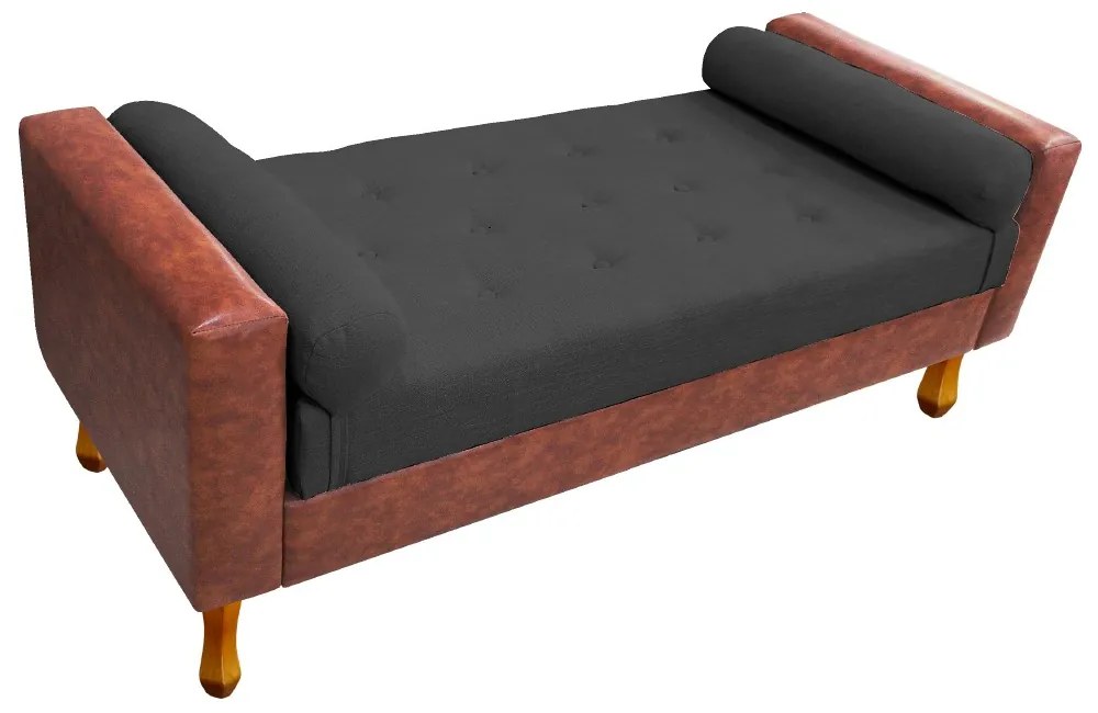 Recamier Félix Solteiro 120cm Corano Nozes e Linho Chumbo - ADJ Decor