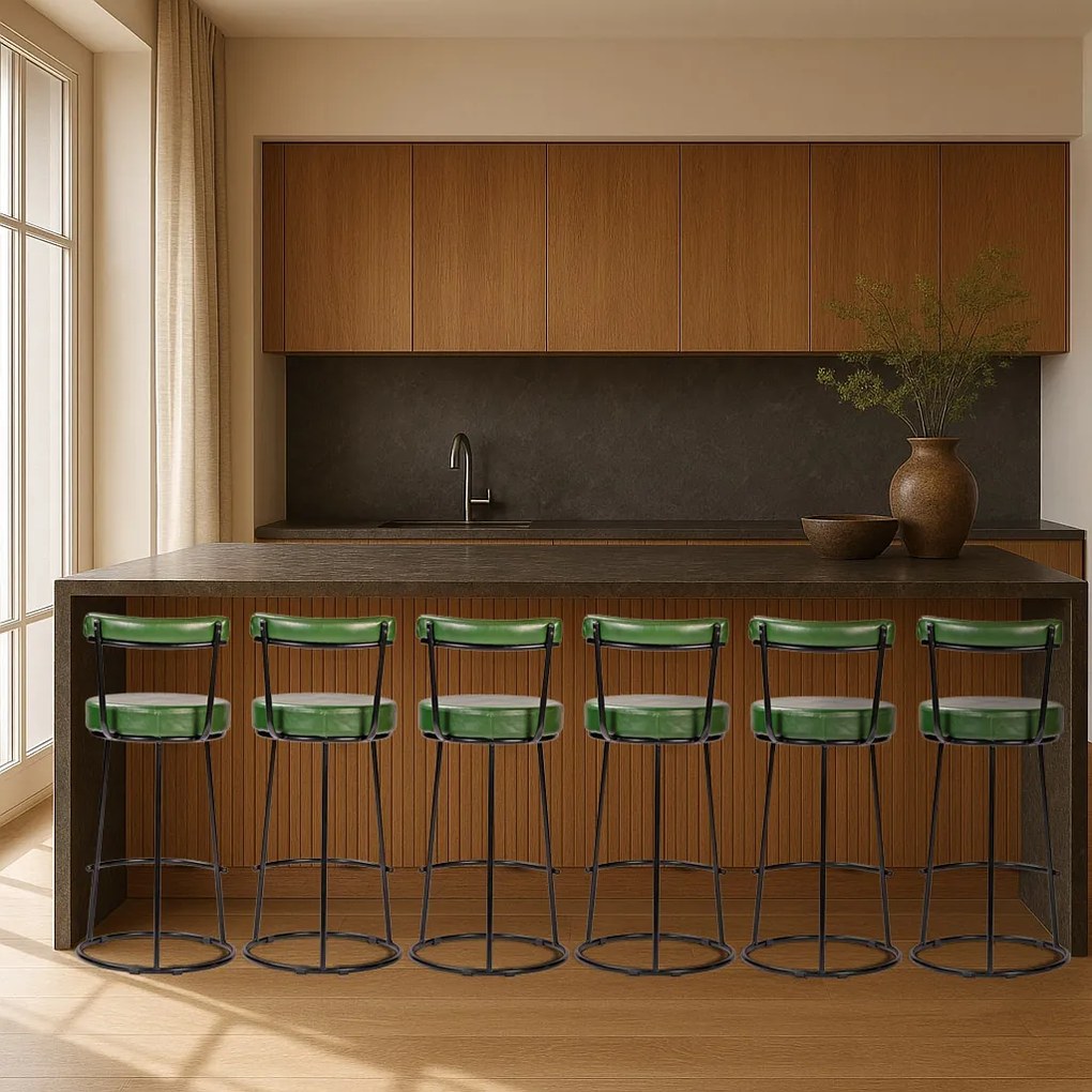 Banqueta Alta Cozinha 70cm Encosto Industrial Aço Kit 6 Ziria Pu S02 - D'Rossi - Verde