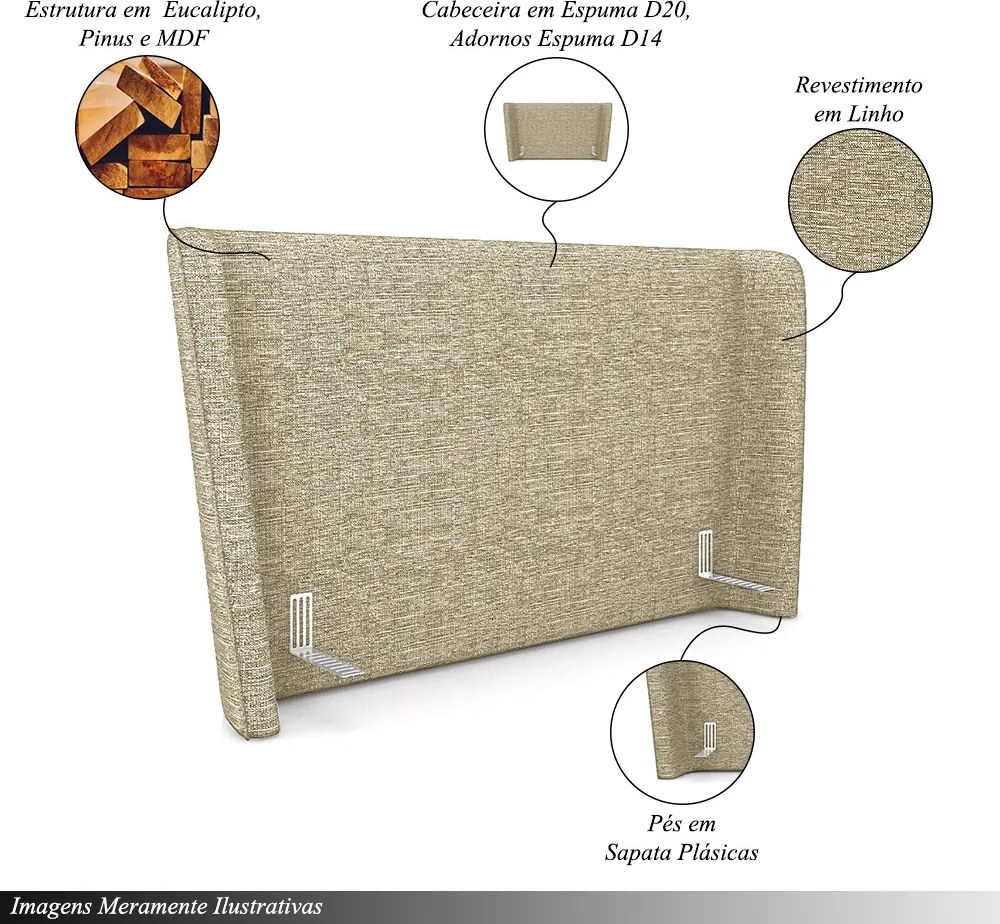 Cabeceira Design para Cama Casal Torres Pés em Madeira Linho Bege G91 - Gran Belo