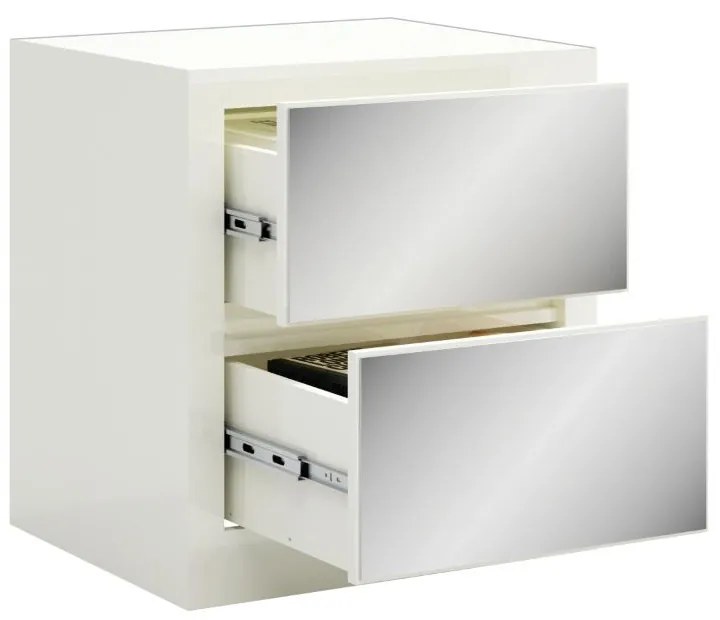 Mesa de Cabeceira Gavetas Espelhadas Branco Off White Dalla Costa