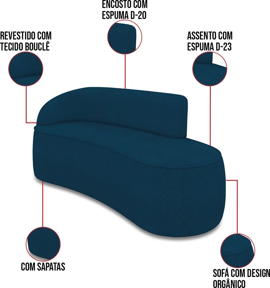 Sofá 3 Lugares Orgânico 180cm Morgan e 2 Poltronas Lua Bouclê Azul D03 - D'Rossi