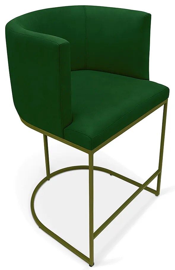 Banqueta Paola Suede Verde Base Industrial Dourada - D'Rossi