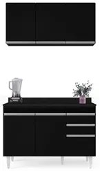Armário Virgínia e Balcão com Tampo Michigan 120cm Preto - Lumil