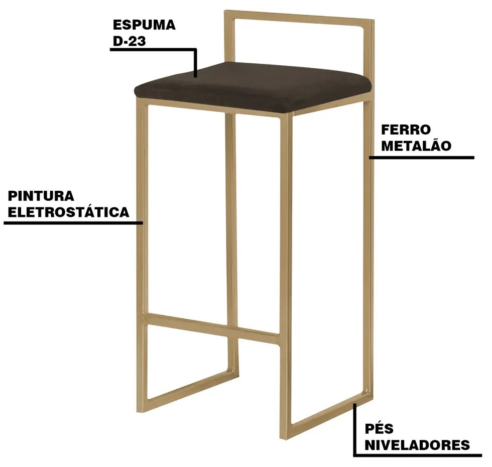 Kit 2 Banqueta Decorativa Selena Base Gold Suede Marrom G41 - Gran Belo