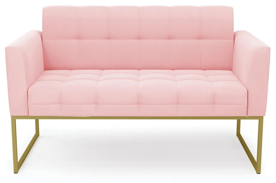 Sofá Namoradeira Elisa Suede Rosa Bebê Base Metálica Industrial Dourado - D'Rossi