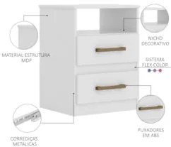 Kit 2 Mesas de Cabeceira Ares Z17 Flex Branco/Rosa/Azul/Lilás - Mpozen