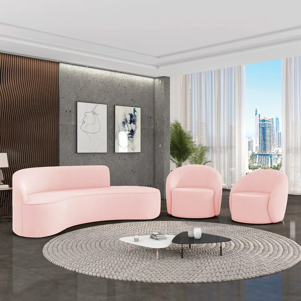 Sofá 4 Lugares Orgânico 220cm Morgan e 2 Poltronas Lua Suede D03 - D'Rossi - Rosa Bebê