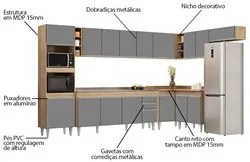 Armário de Cozinha Modulada de Canto 9 Peças CP06 Balcão com Pia Inox