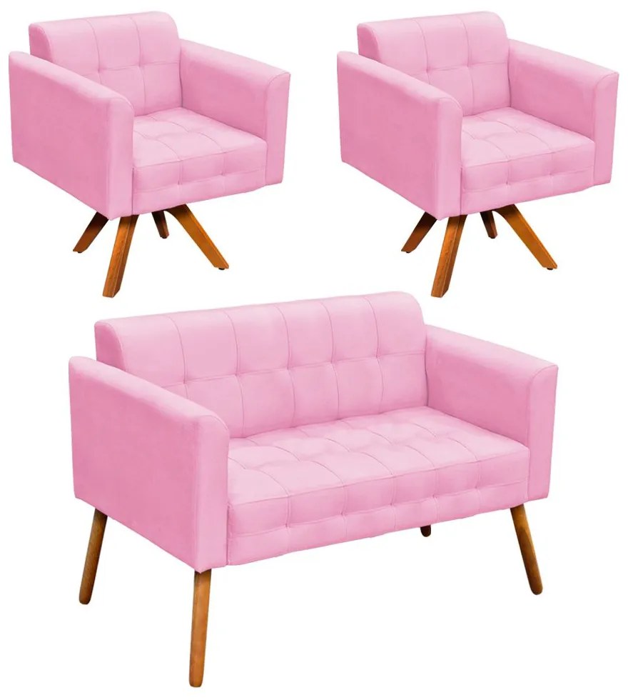 KIT 01 NAMORADEIRA E 02 POLTRONAS GIRATO - Rosa Bebê