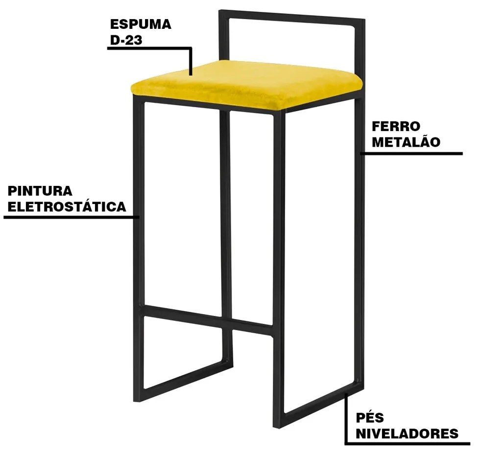 Banqueta Decorativa Selena Base Preta Suede Amarelo G41 - Gran Belo