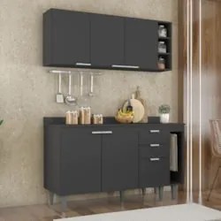 Armário de Cozinha Com Tampo CP08 140cm Pérola Preto Z34      - Mpozen
