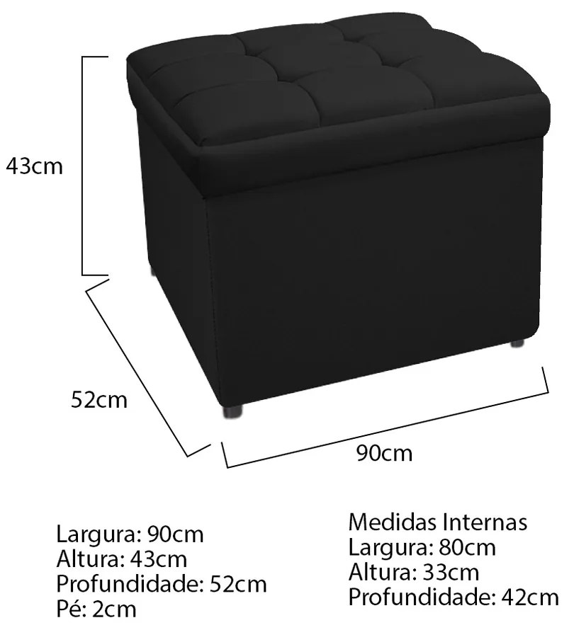 Calçadeira Copenhague 90 cm Solteiro Suede Preto - ADJ Decor