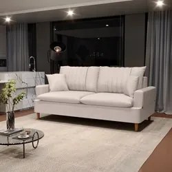 Sofá Living 3 Lugares 200cm com Almofadas Veras D05 Suede Bege Claro -