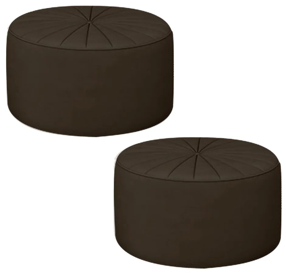 Kit 2 Puffs Decorativos Sala De Estar Round Veludo Marrom G45 - Gran Belo