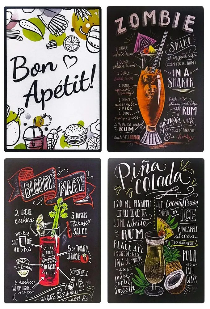 Kit 04 Placas de Mdf Decorativas Bebidas 19,5x29,5cm - D'Rossi