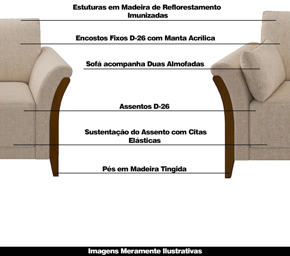 Conjunto Decorativo Poltrona e Sofá 222cm Market Linho Cru G45 - Gran Belo